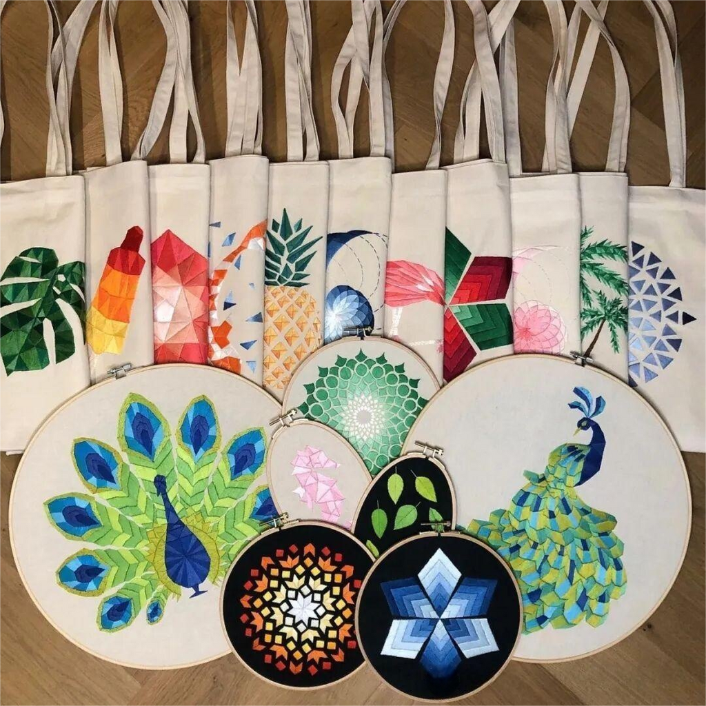 28 Geometric Broken-Line Embroidery Patterns for Beginners – Easy PDF Tutorial Bundle with Upcycling Ideas