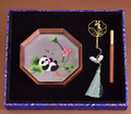 Hand - embroidered Panda Ornament and Handmade Bookmark Set