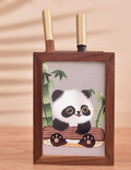 Hand - embroidered Vertical Pen Holder - Walnut Wood