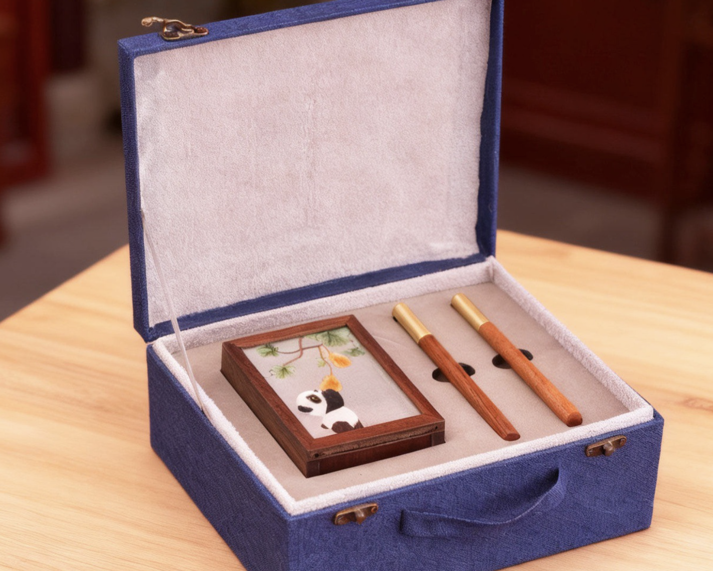 Hand - embroidered Vertical Pen Holder - Walnut Wood