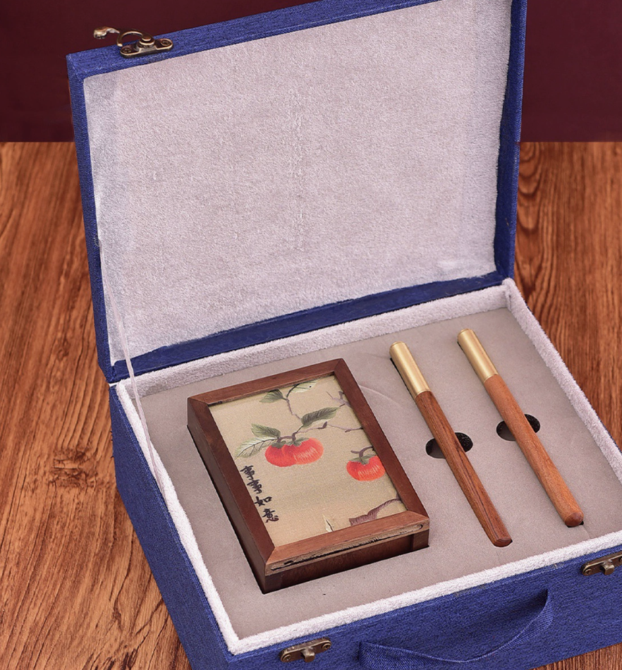 Hand - embroidered Vertical Pen Holder - Walnut Wood