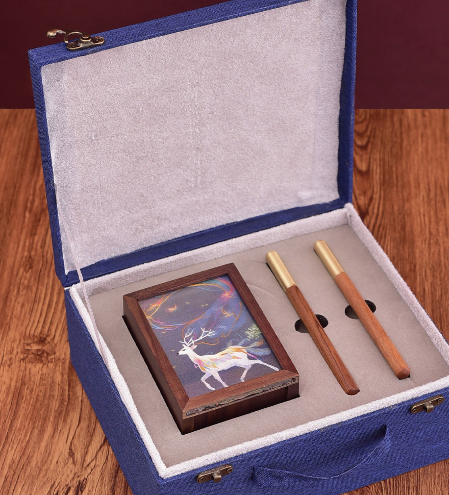 Hand - embroidered Vertical Pen Holder - Walnut Wood