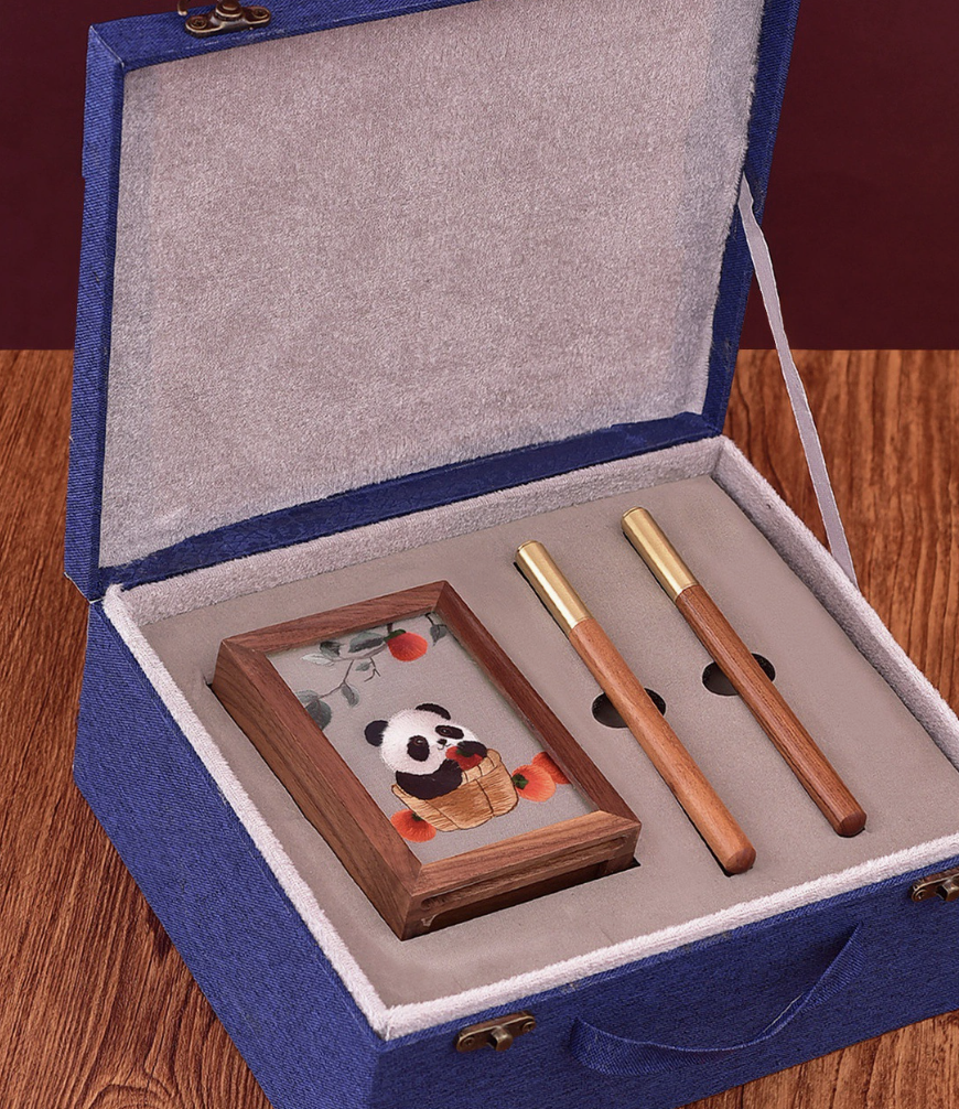 Hand - embroidered Vertical Pen Holder - Walnut Wood