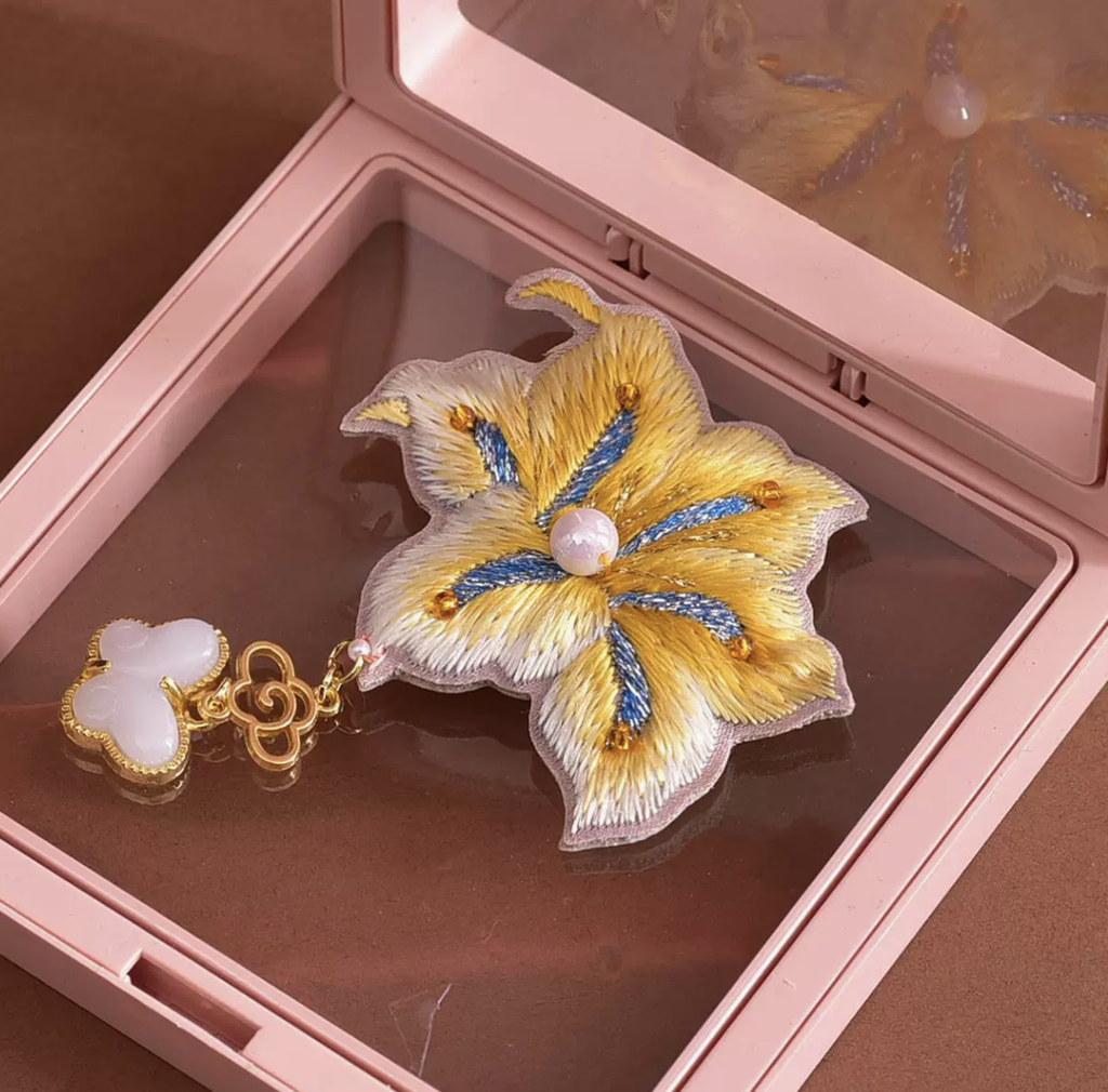 Hand - embroidered Mulberry Silk Brooch