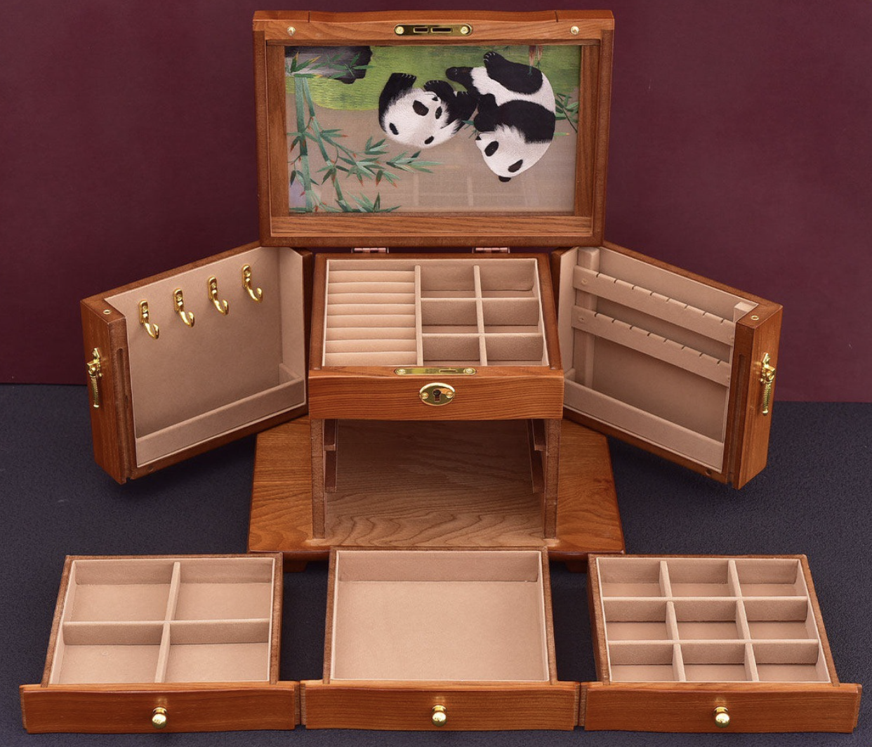 Luxury Hand-Embroidered Jewelry Box | Solid Walnut & Shu Embroidery