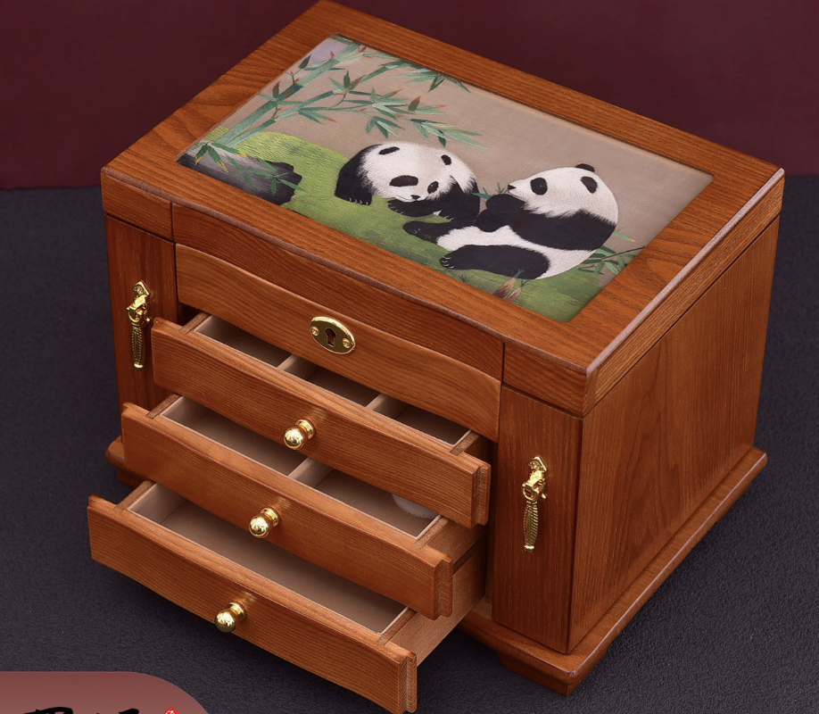 Luxury Hand-Embroidered Jewelry Box | Solid Walnut & Shu Embroidery