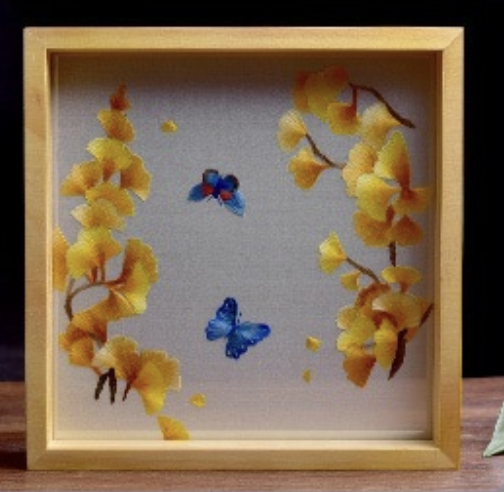 Square ornament with double - sided panda - themed Shu embroidery