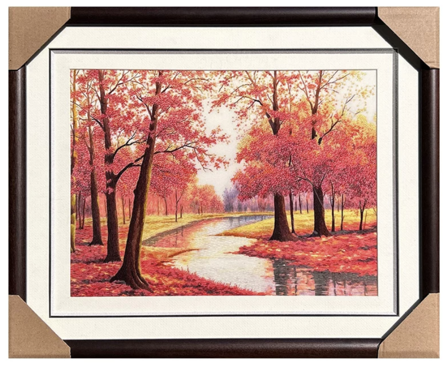 Hand - embroidered Red Maple Forest Decorative Mural
