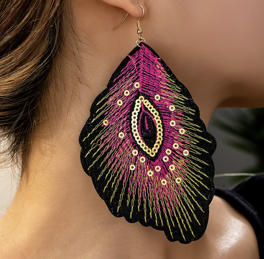 Light - luxury Embroidered Large - sized Circular Earrings