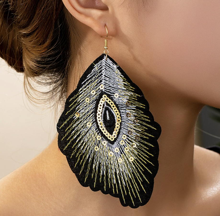 Light - luxury Embroidered Large - sized Circular Earrings