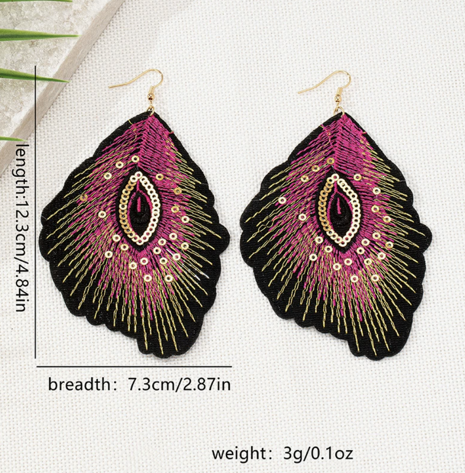 Light - luxury Embroidered Large - sized Circular Earrings