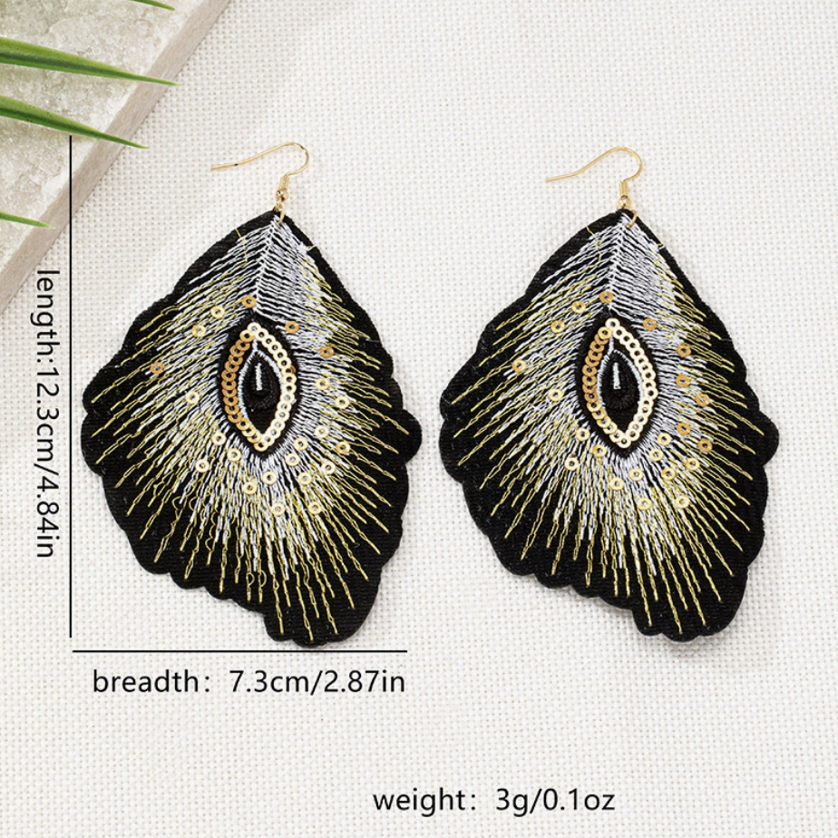 Light - luxury Embroidered Large - sized Circular Earrings