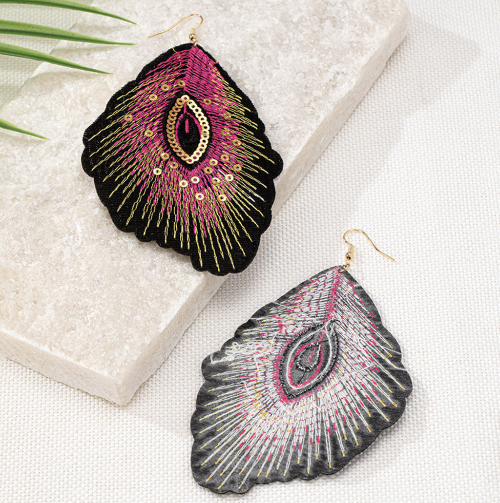 Light - luxury Embroidered Large - sized Circular Earrings