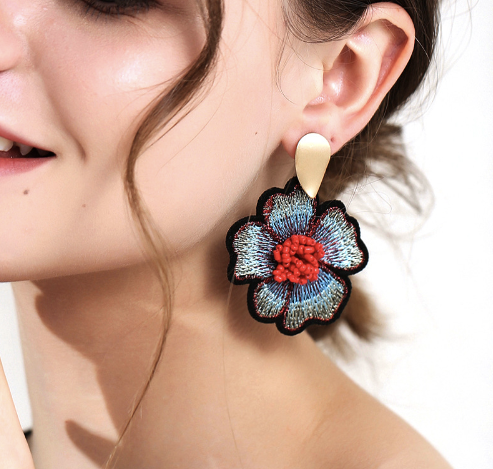 Lightweight and Luxurious Embroidered Flower Earrings