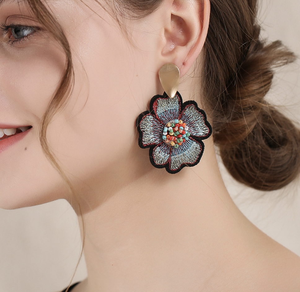 Lightweight and Luxurious Embroidered Flower Earrings