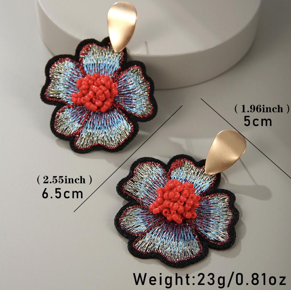 Lightweight and Luxurious Embroidered Flower Earrings
