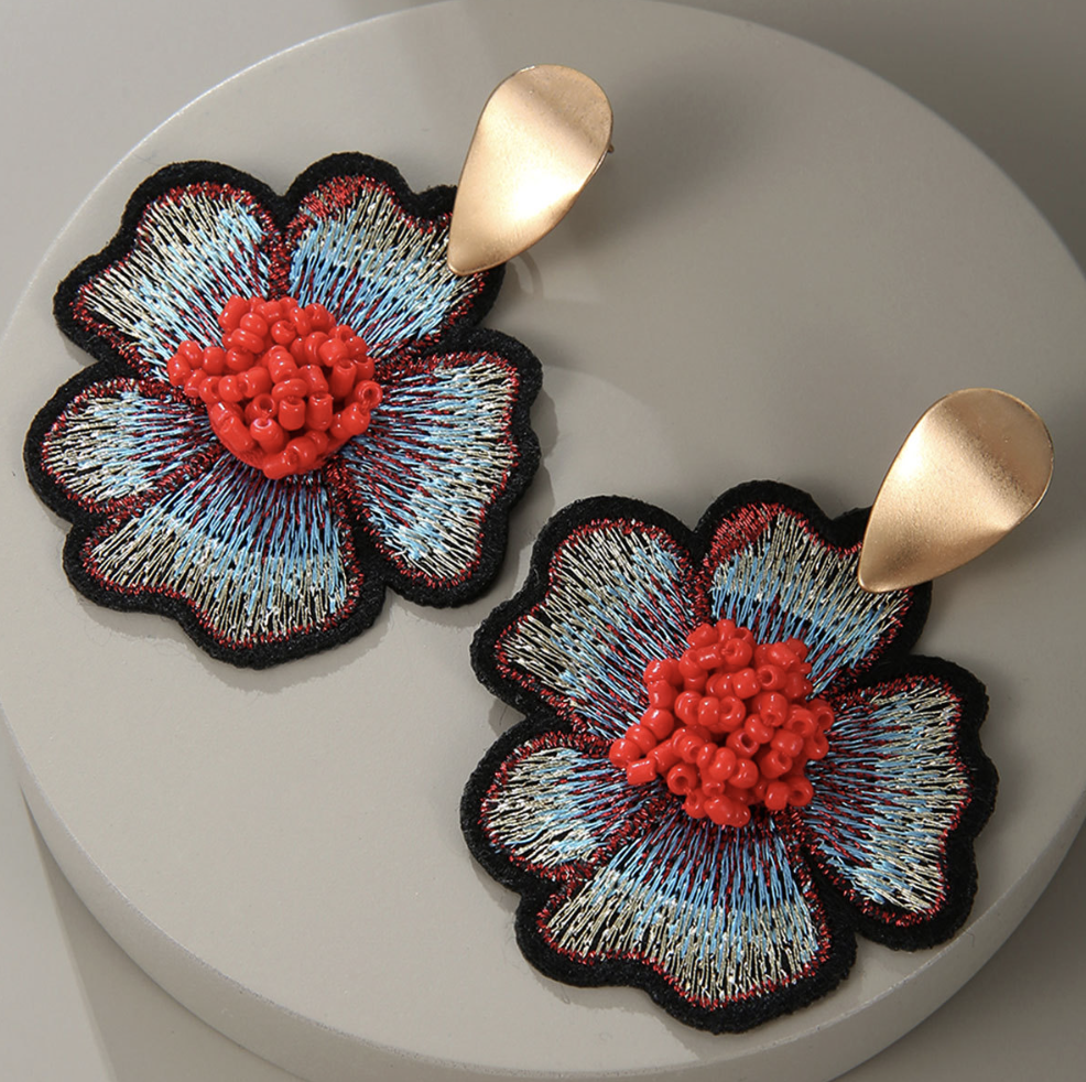 Lightweight and Luxurious Embroidered Flower Earrings