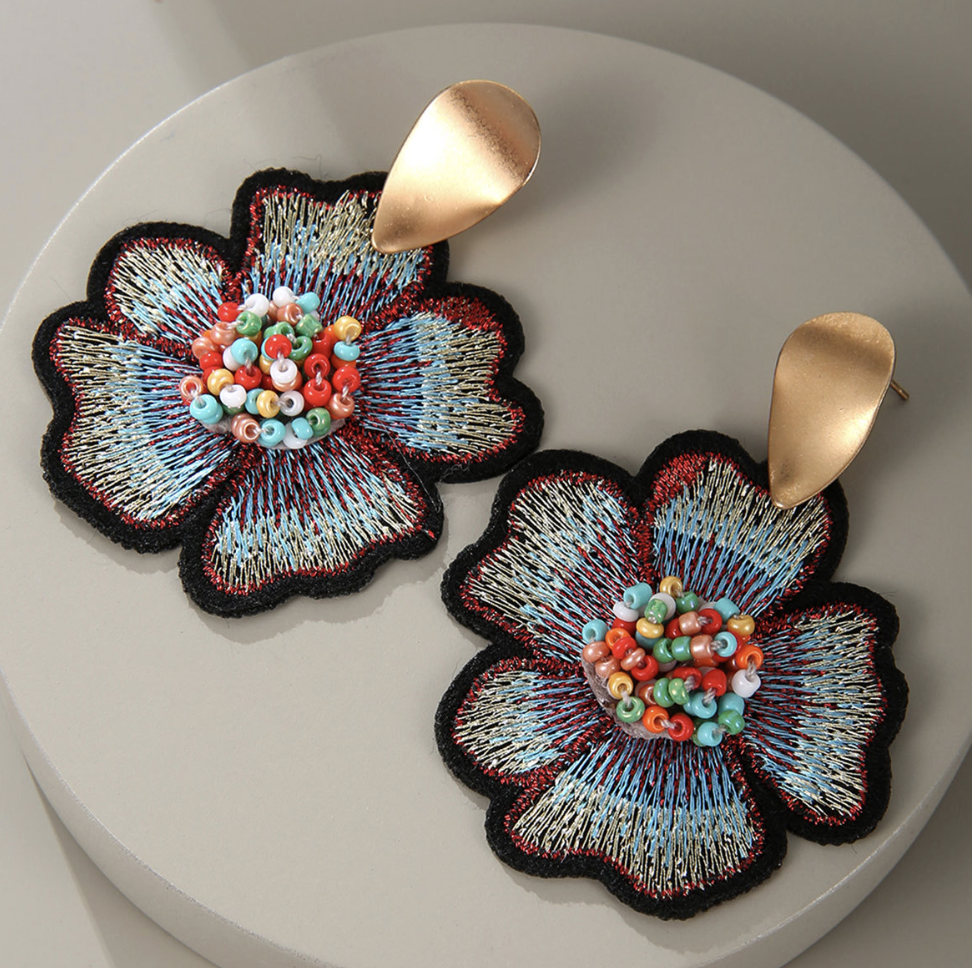 Lightweight and Luxurious Embroidered Flower Earrings