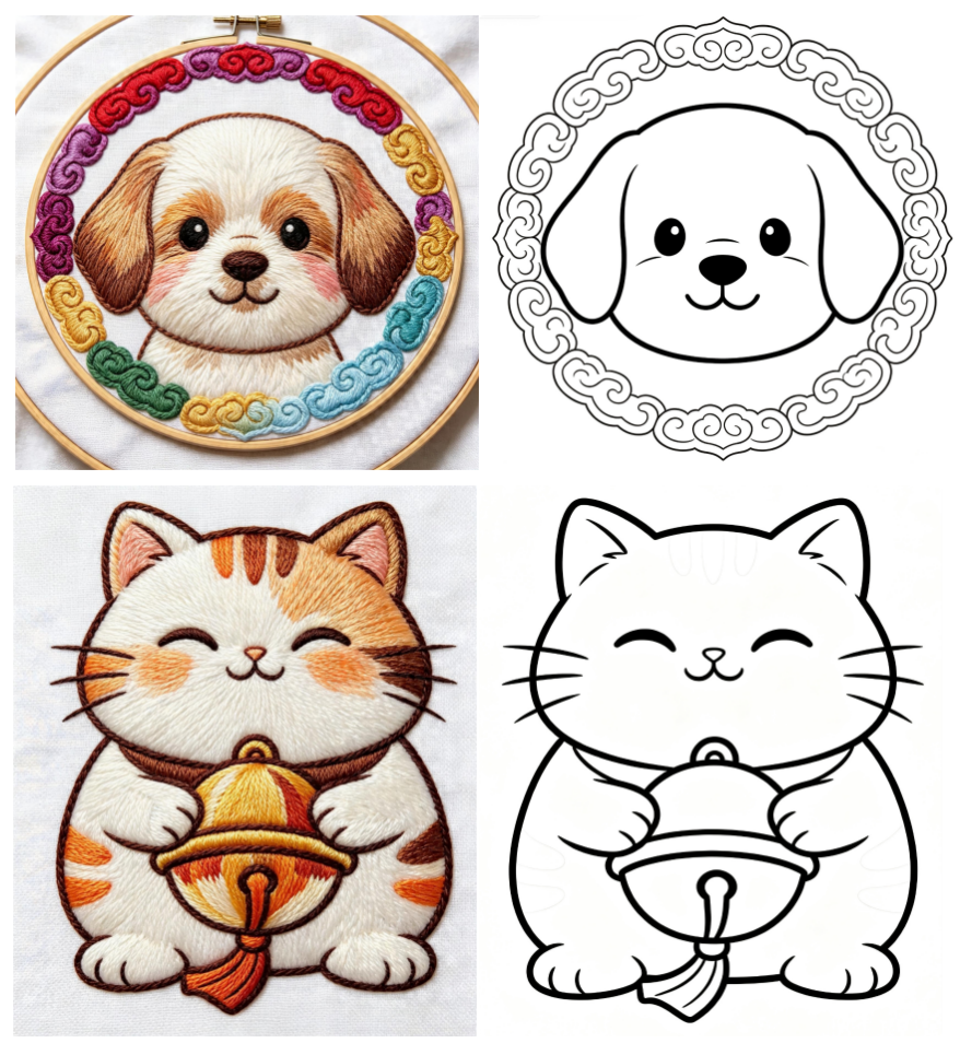 Chinese Style Pet Embroidery Patterns – 25 Line Art Designs for Beginners