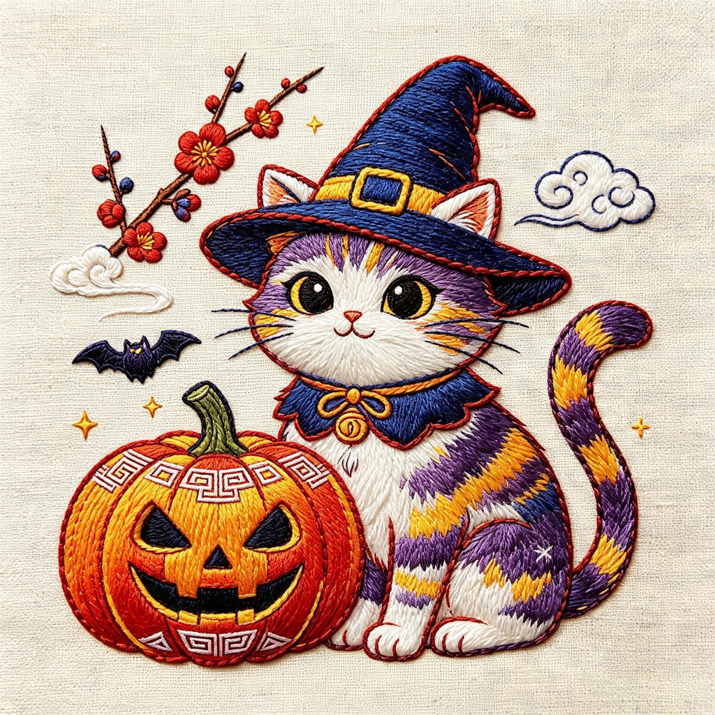 Halloween Pet Embroidery: 20 Chinese Style Cat & Dog Patterns